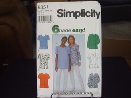 Simplicity 8351 Misses Medical Lab Uniform Scrub Tops Pattern - Size 14/16/18 - $10.88
