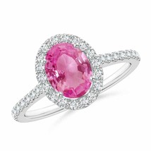 ANGARA Oval Pink Sapphire Halo Ring with Diamond Accents for Women in 14K Gold - £1,704.69 GBP