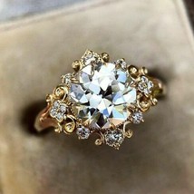 3CT Diamanti Finti Vintage Fidanzamento Anello 14K Placcato Oro Giallo Argento - £244.74 GBP