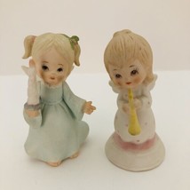 Pair Vtg Lefton Angel Figurines The Christopher Collection 1982 Horn 1983 Candle - £15.80 GBP