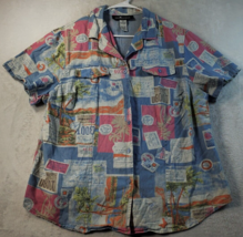 Sag Harbor Shirt Womens 1X Multi Graphic Print Short Sleeve Collared Button Down - £12.33 GBP