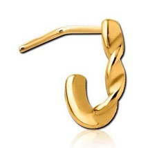 14K Yellow Gold-Plated Silver Twisted Shape L-Bend Nose Hoop Stud Pin 20 gauge - £14.61 GBP
