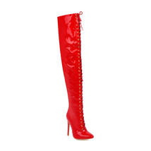 Sexy High Heels Boots Women Over The Knee Boots Pointed Toe Lace-up Thigh High B - $120.45