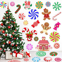 Christmas Wall Decals 58Pcs in 8 Sheet Candy Decorations Big Peppermint Floor De - £15.93 GBP