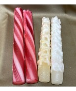 4 Vintage Christmas Candles Red Candy Cane Off White Sparkle USED - £21.23 GBP