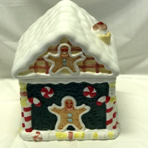 Gingerbread House Christmas Ceramic Cookie Jar World Bazaar Inc Candy Cane - £11.94 GBP
