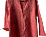 Saint Tropex West Women Size 1x Watermelon Pink Linen Embroidered V Neck... - $24.92