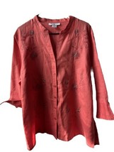 Saint Tropex West Women Size 1x Watermelon Pink Linen Embroidered V Neck... - £19.60 GBP