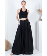 Large Hem Wide Leg Pleated Solid Pants - $44.00