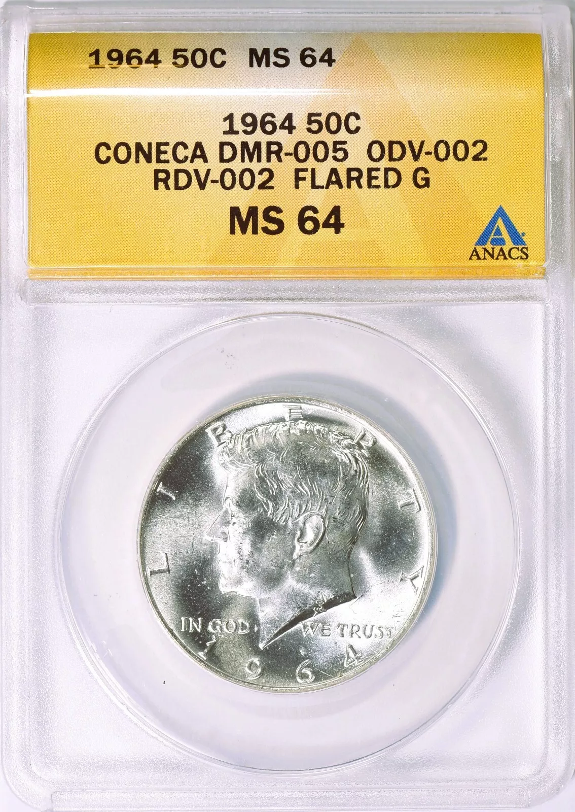 Rare- MS-64-1964 Kennedy - Coneca DMR- 005 Odv002 Rdv-002 Flared G - $149.57 CAD
