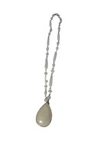Vintage Beaded Necklace White Stone Glass Teardrop Pendant Sun Face Etch... - $21.60