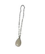 Vintage Beaded Necklace White Stone Glass Teardrop Pendant Sun Face Etch... - $21.60
