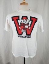 Wisconsin Badgers Vintage T-Shirt Large White Crew Single Stitch Bucky Big Ten - £14.15 GBP