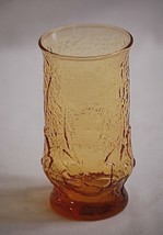 Old Vintage Amber Ice Tea Footed Tumbler Glass Gold Pressed Daisy Patter... - $12.86