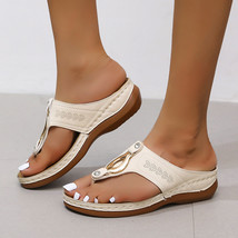 Women Slippers Ladies Flip Flops Clip Toe Wedges Shoe Embroidery Platform Casual - £20.71 GBP