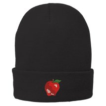 Trendy Apparel Shop Apple Embroidered Winter Knitted Long Beanie - Black - £14.25 GBP
