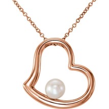 14kt Rose Gold Freshwater Cultured Pearl Heart Necklace - £653.16 GBP