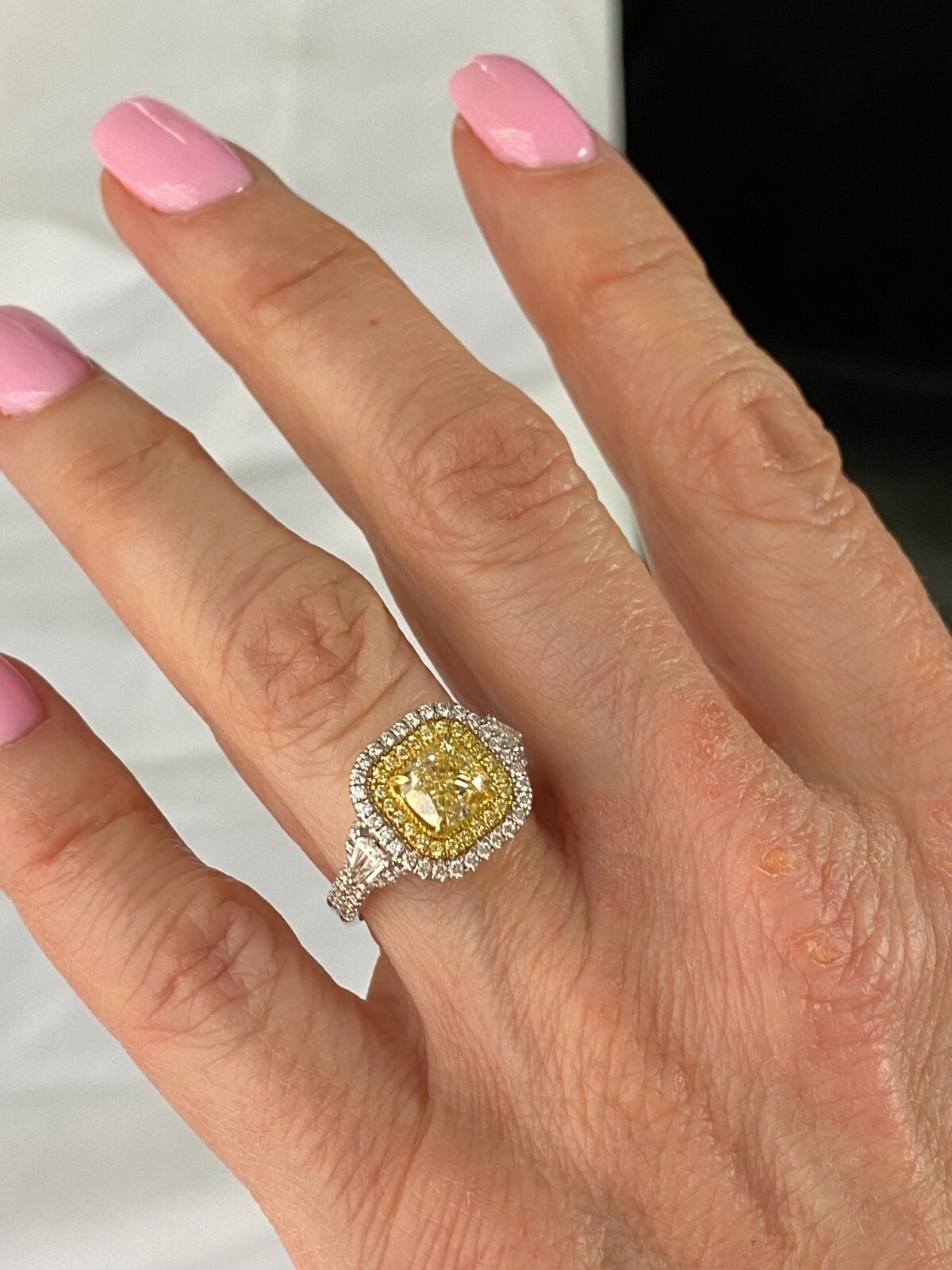GIA Certified 2.43 TCW Cushion Light Yellow Diamond Engagement Ring 18K Gold Item image 6