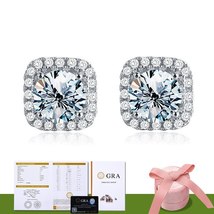 Certified Moissanite Diamond Unusual Square Halo Stud Earrings for Women 925 Ste - £70.60 GBP