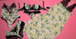 Victoria&#39;s Secret Designer 34B,32D Bra Set+Gown+Teddy Fantasy Island Green Silk - £268.26 GBP