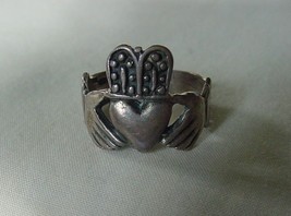 VINTAGE STERLING SILVER CLADDAGH HEART CROWN RING KEW LEAF IRELAND - £79.32 GBP