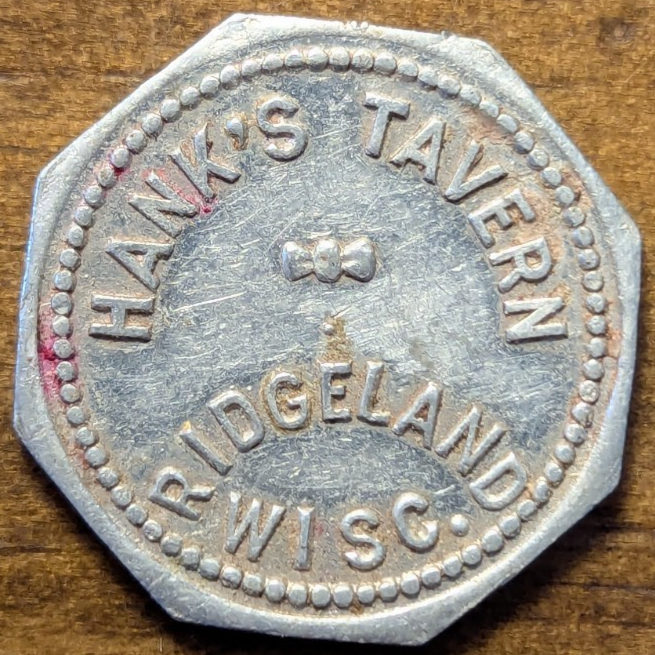 Ridgeland, Wisconsin WI Hank&#39;s Tavern Rare Town Good For 5¢ Trade Token - $39.90