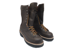 Hoffman Boy&#39;s 600 CT 10&quot; Leather Soft Toe Powerline Boots Brown Size 5D - £227.28 GBP