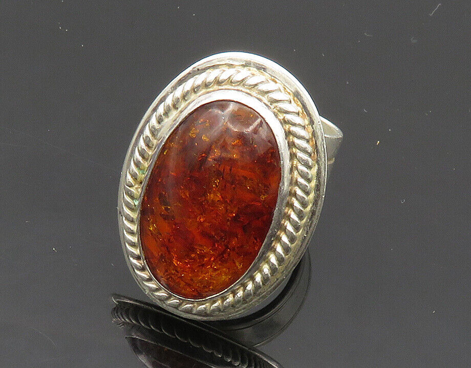 Primary image for DTR JAY KING 925 Silver - Vintage Cabochon Amber Cocktail Ring Sz 6 - RG20301
