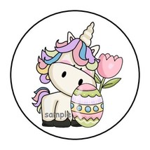 30 Easter Unicorn Envelope Seals Labels Stickers 1.5&quot; Round Planner Floral Egg - £5.89 GBP