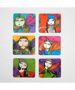 6pc Sharon Peterkin Drawing Art Faries Lacquer Cork Back Coasters Set De... - $13.52 CAD