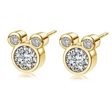 Gift Solid 925 Silver Mini Mouse Simulated Diamond Stud Earrings - Push Back - £36.18 GBP