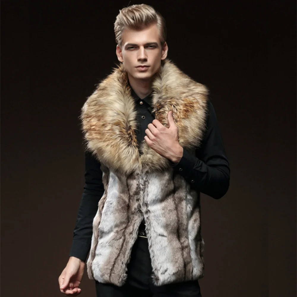 UETEEY Men&#39;s  Imitated   Gr Vest  Coat Jacket Big Collar  Jacket - £157.91 GBP