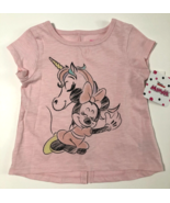 Cat &amp; Jack Girl&#39;s Pink Flower Heart Short Sleeve T-Shirt Size 18M - £9.61 GBP