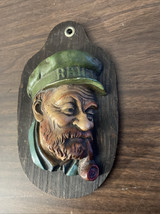 Vintage Chalk Ware Sailor Conductor Man Wooden Wall Plaque - $24.75