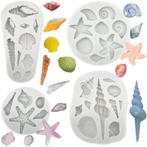 4 PCS Marine Theme Cake Fondant Silicone Mold Seashell Conch Starfish Gray - $14.91
