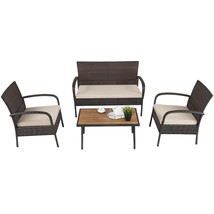 4Pcs Patio Rattan Furniture Set Outdoor Conversation Set Coffee Table W/... - £288.36 GBP