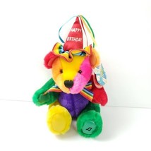 Happy Birthday Rainbow Teddy 9 in Colorful Fun First &amp; Main 1342 No Sound - £11.38 GBP