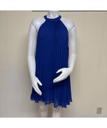 Vintage Y2K Betsey Johnson Halter Dress Womens 4 Royal Blue Pleated Mini... - $72.94