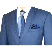 Men Suit By Renoir Window pane English Plaid Slim Fit Side Vents Fit 291-20 Blue image 8