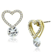 Gold Plated 8mm Round Pave CZ Split Hollow Heart Stud Fashion Earrings Gifts - £56.74 GBP