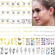 54 Sheets 150 Pcs Face Tattoos Sticker and Freckle Sticker for Women Glitter Met - £16.71 GBP