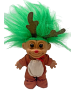 Vintage Christmas Rudolph Reindeer 5&quot; Russ Troll Doll With Green Hair Br... - £12.45 GBP