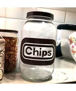 Vtg Glass Chips Jar/Canister Retro Brown Lettering w/Lid Mid-Century Mod... - £19.35 GBP