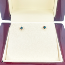 18ct Rose Gold &amp; Natural Round 4-Claw Blue Diamond Children&#39;s Earrings 0... - $227.01