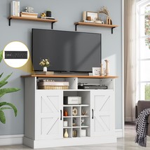 Dwvo Farmhouse Tv Stand With Storage, Entertainment Center With Power, White - £136.03 GBP