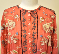 Johnny Was Floral Embroidered Mulane Blouse Sz-LX Coral Sunset - £170.48 GBP