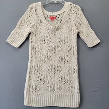 Elle Women Sweater Size XS Tan Preppy Shimmery Silver Open Knit Short Sleeve Top - £10.07 GBP