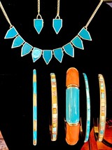 Southwest Turquoise Color Necklace, Bracelets and Earrings Set - £35.59 GBP