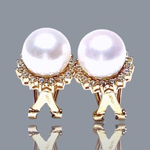 Fantastic 9.5 - 10mm White Round  Edison Cultured Pearl French Omega Earrings - £140.06 GBP