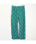 Zara Button Fly Ava Pant Batik Print Blue Green Boho Lightweight Pockets M - $19.99